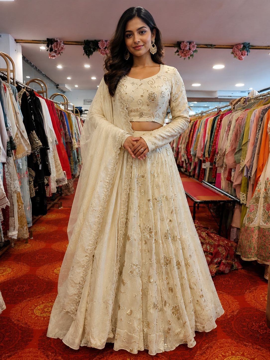Heavy Designer Ivory Embroidered Lehenga Set with Dupatta