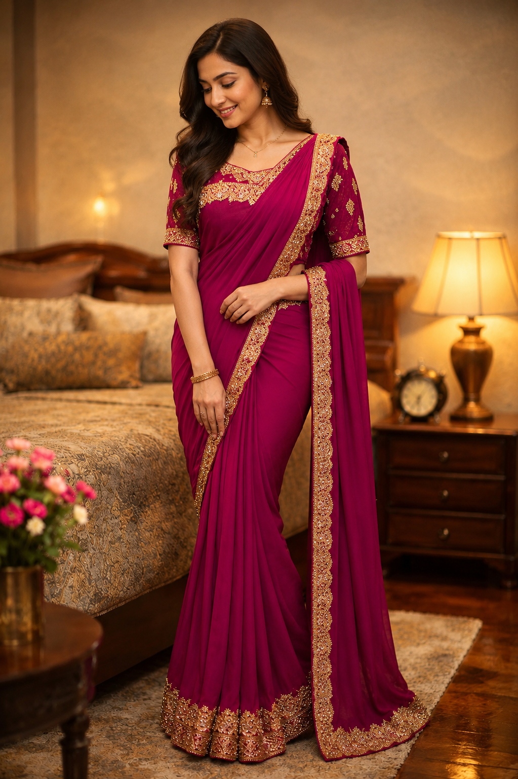 Elegant Magenta Designer Party Wear Saree with Heavy Embroidered Blouse